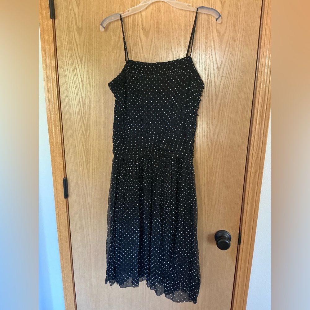 Trina Turk black polka dot DRESS 100% silk Sz 6 cocktail church EASTER party